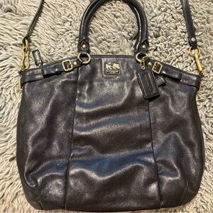 Coach Black Leather Shoulder Bag with Gold Accents